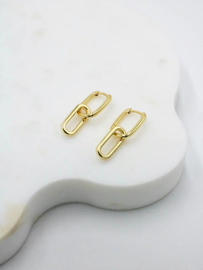Elegant Elongated Double Gold Hoop Earrings 3