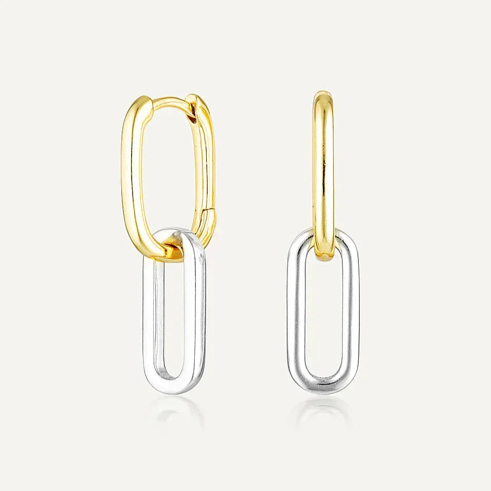 Elegant Two-Tone Bar Hoop Earrings