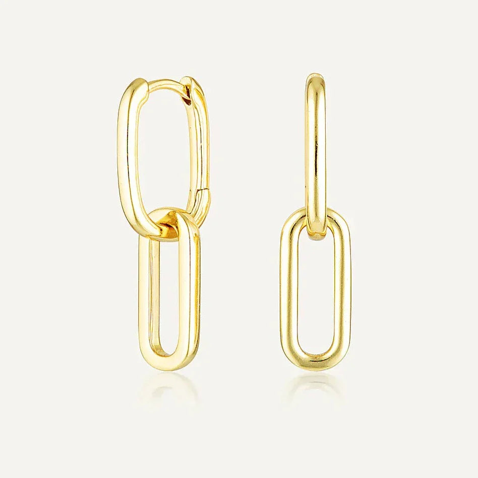Elegant Elongated Double Gold Hoop Earrings 1
