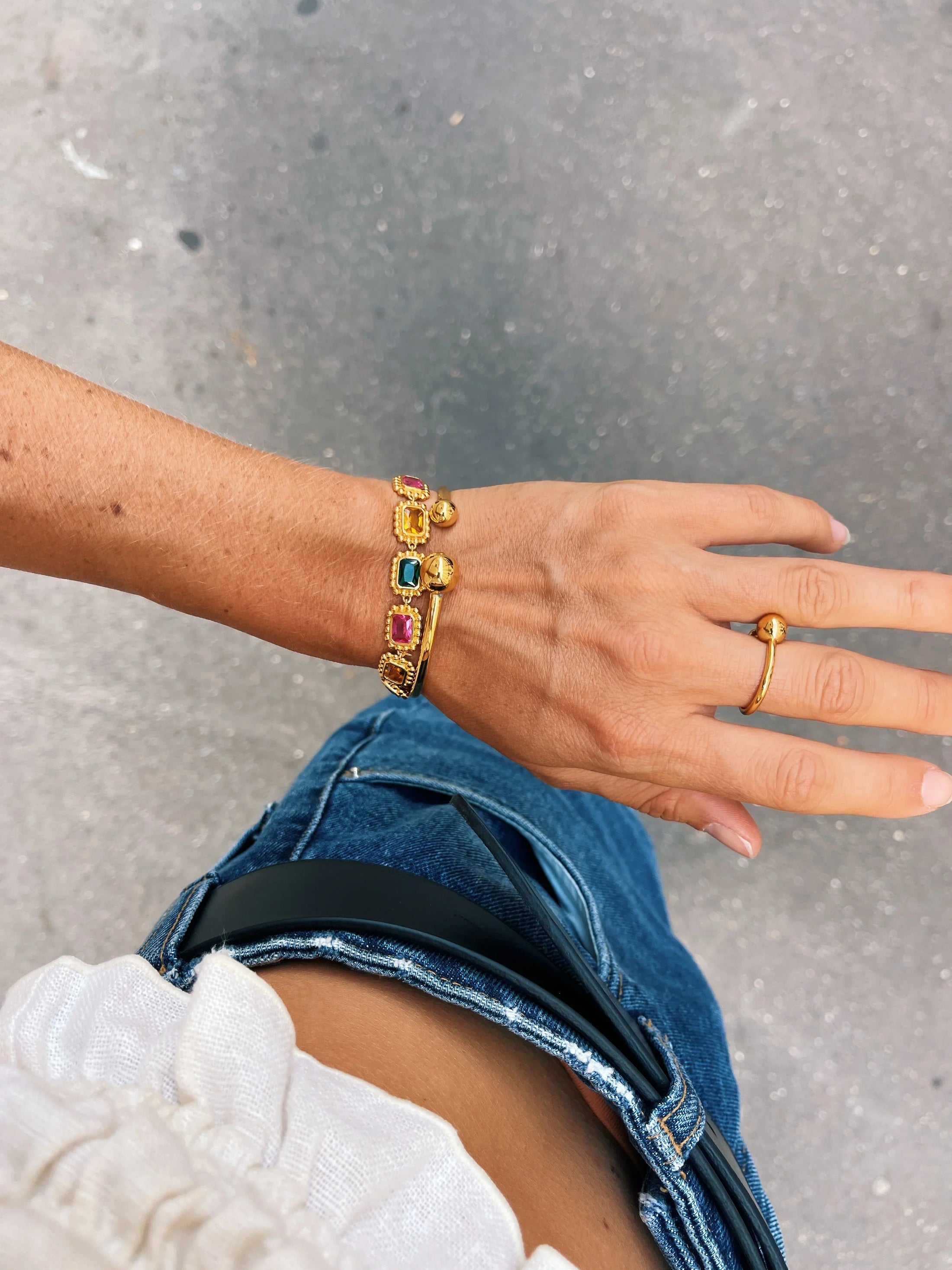 Golden Sphere Open Cuff Bracelet