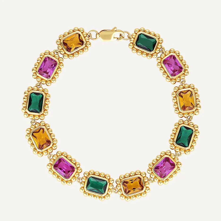 Vibrant Multi-Colored Emerald-Cut Lab Made Diamond Bracelet 1