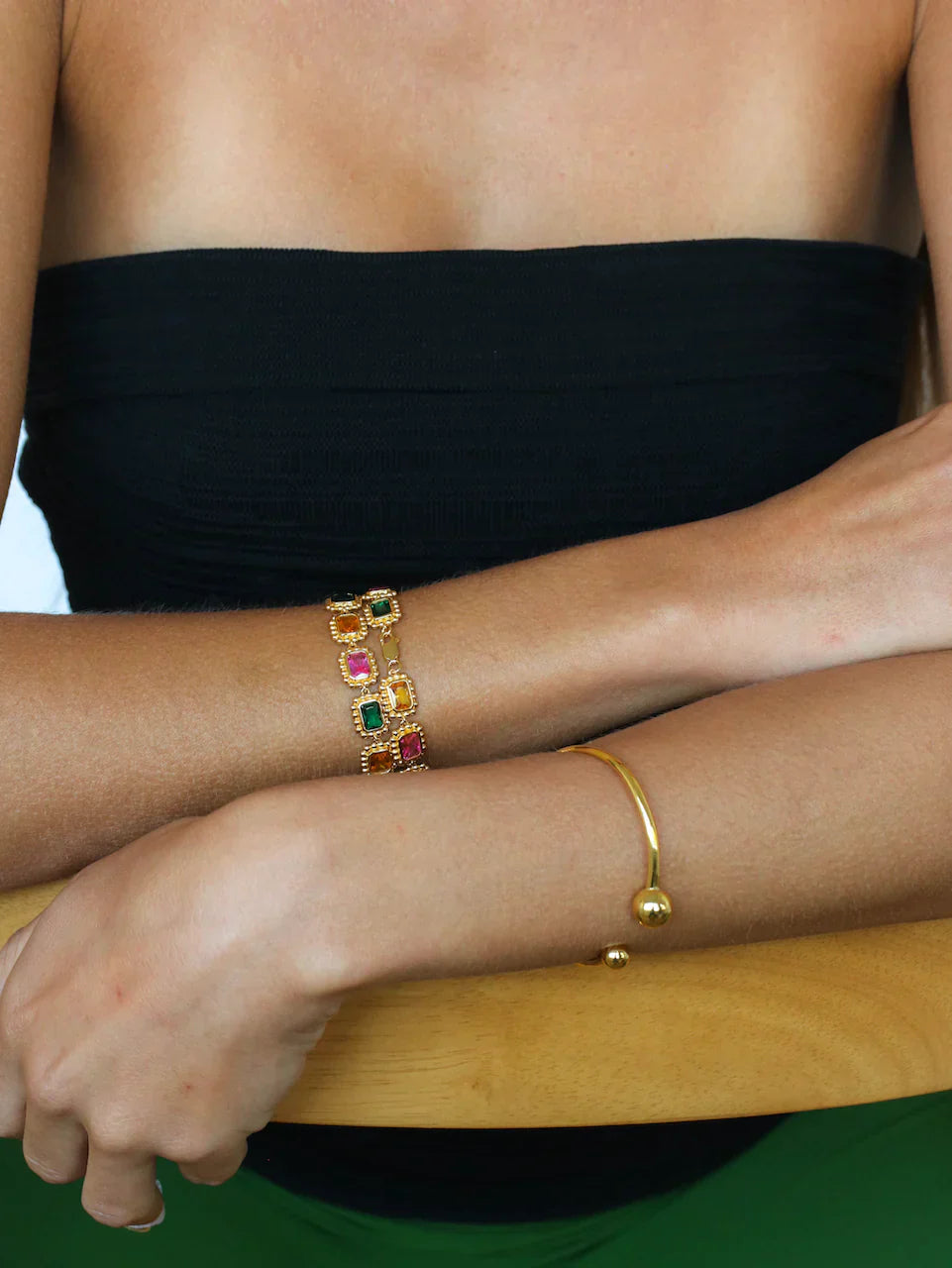 Vibrant Multi-Colored Emerald-Cut Lab Made Diamond Bracelet 2