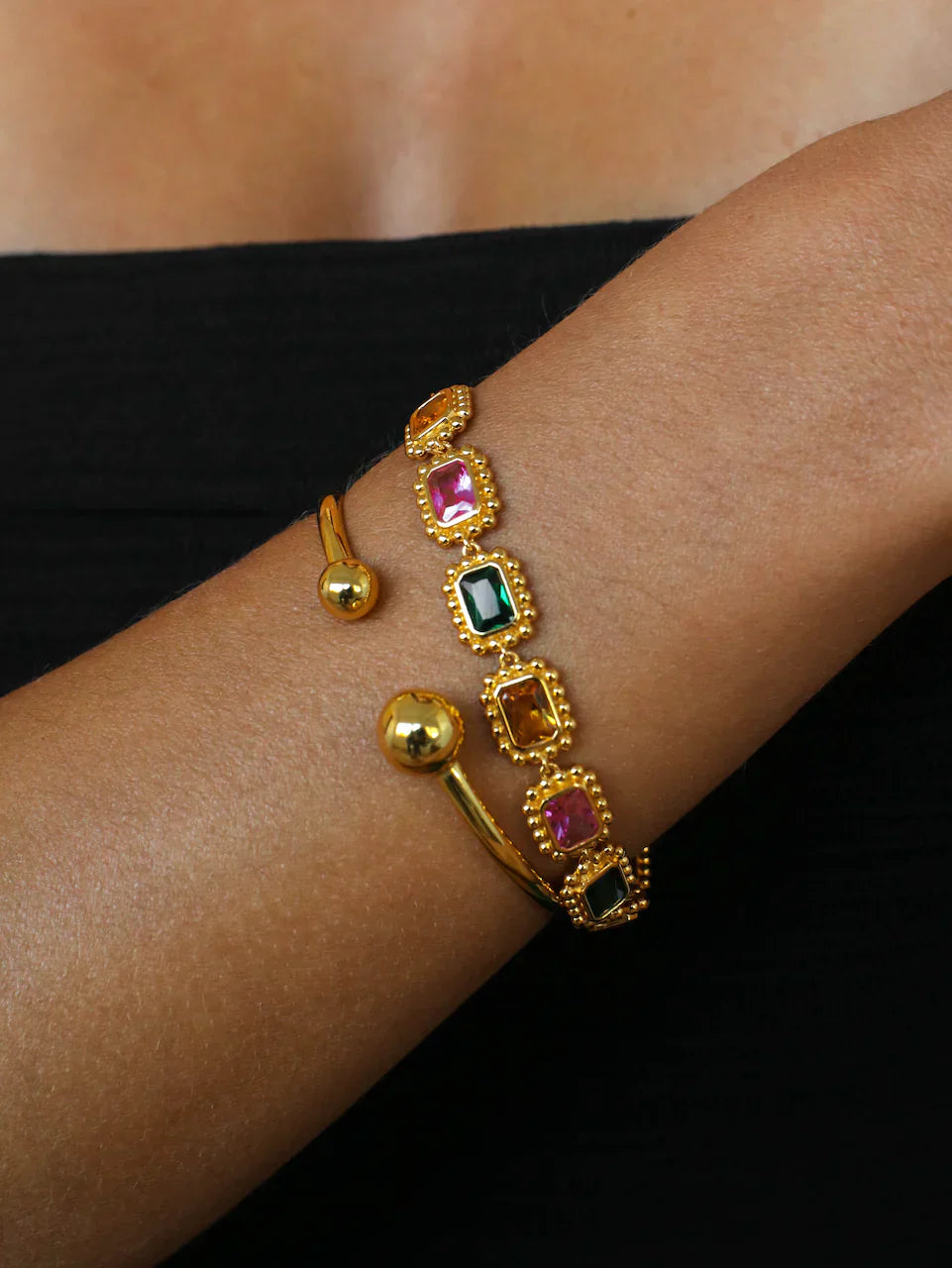 Vibrant Multi-Colored Emerald-Cut Lab Made Diamond Bracelet