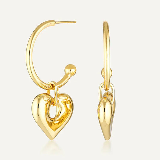 Golden Heart Charm Minimalist Hoop Earrings