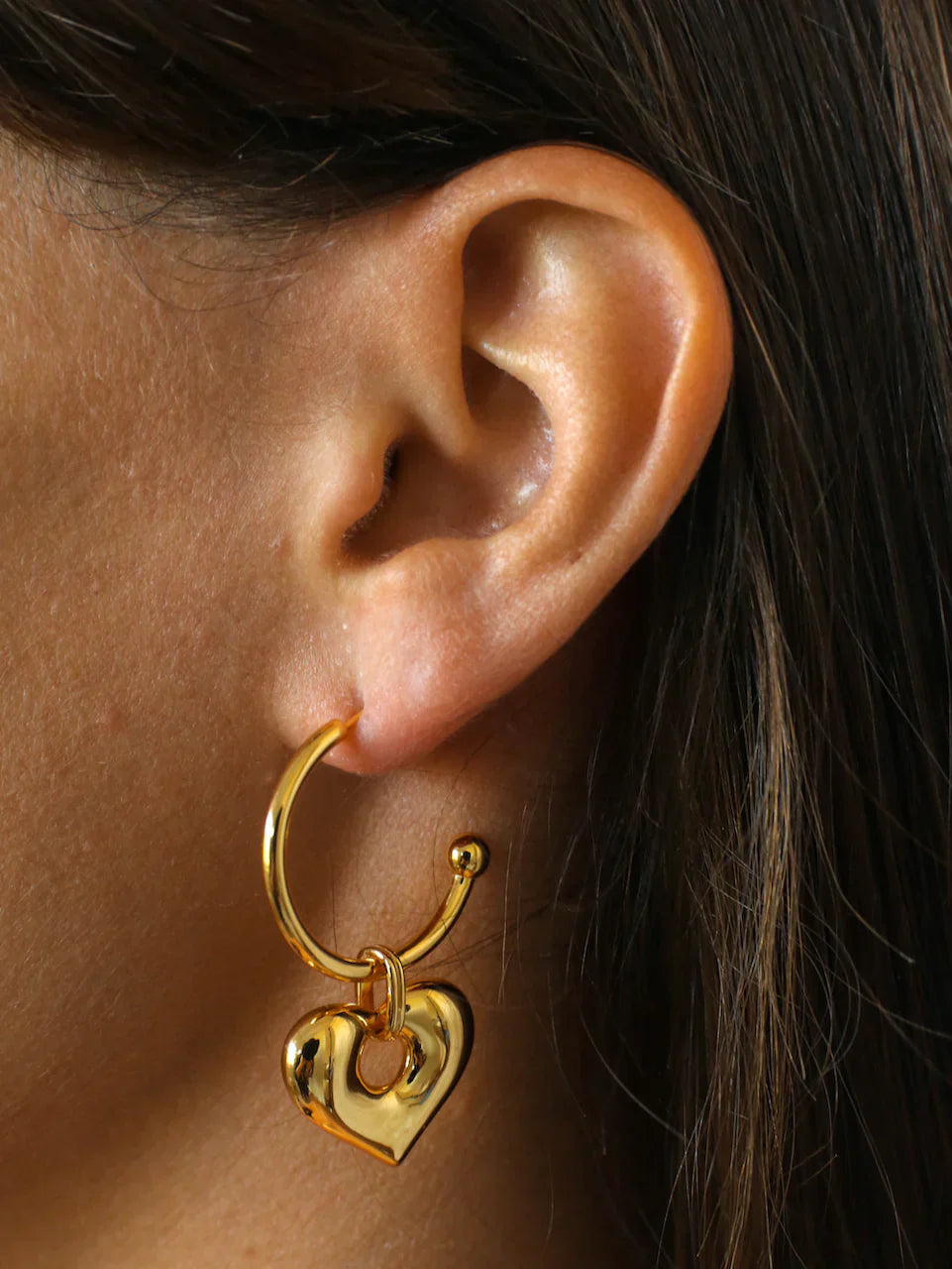 Golden Heart Charm Minimalist Hoop Earrings