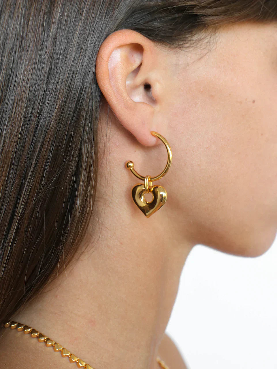 Golden Heart Charm Minimalist Hoop Earrings 2