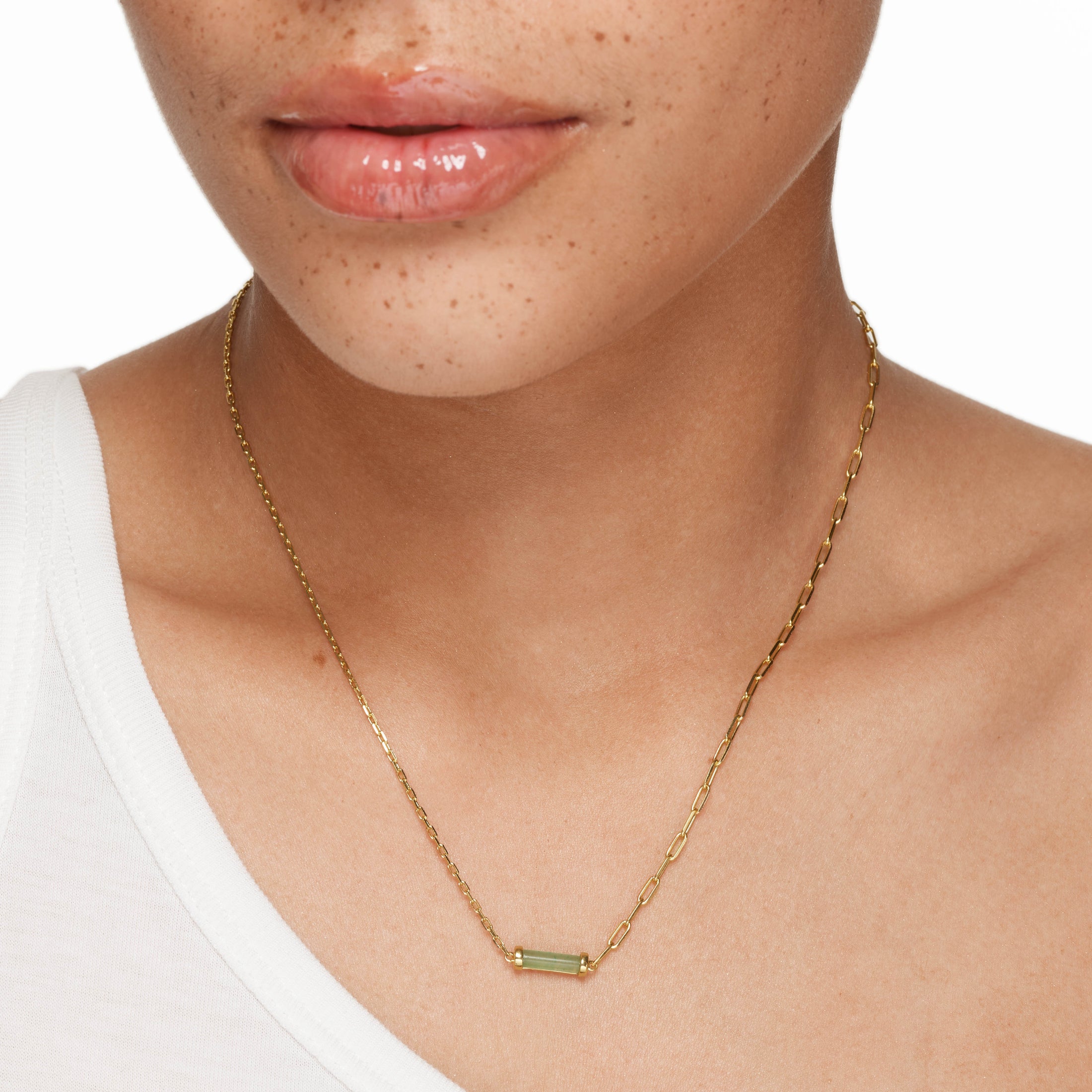 1.42 CT Rectangle Aventurine Gemstone Necklace in Gold Chain