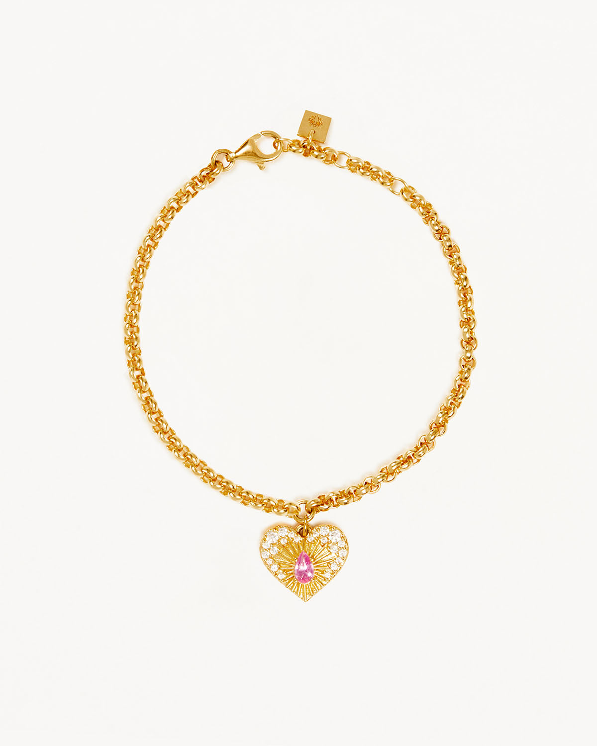 Golden Heart Bracelet with 0.02 CT Pear Ruby and Diamonds