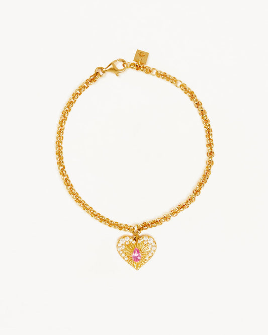 Golden Heart Bracelet with 0.02 CT Pear Ruby and Diamonds