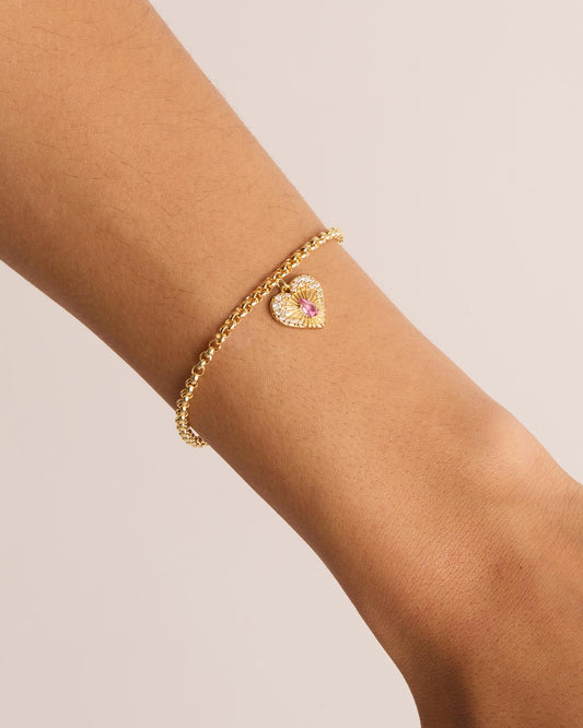 Golden Heart Bracelet with 0.02 CT Pear Ruby and Diamonds