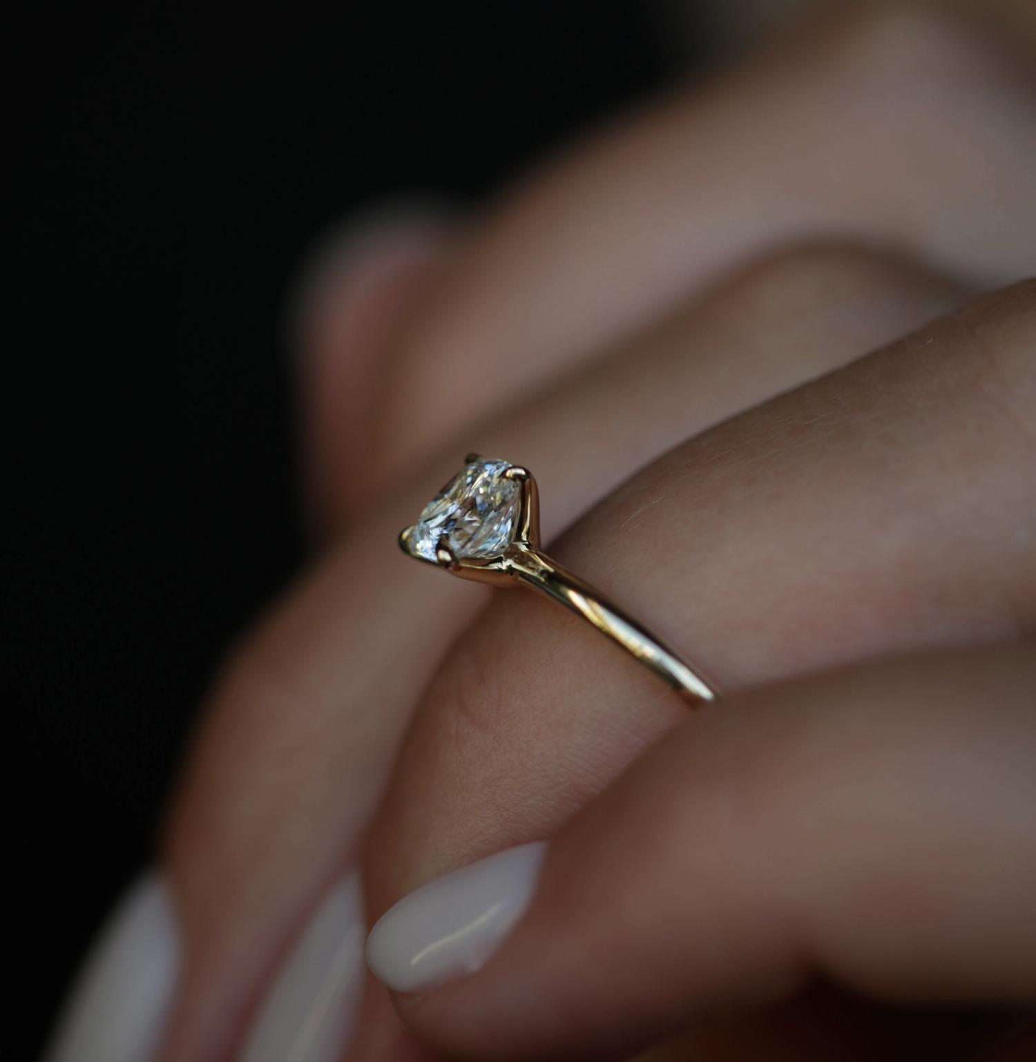 Radiant Elegance: 0.90 CT Cushion Lab-Grown Diamond Solitaire Ring 7