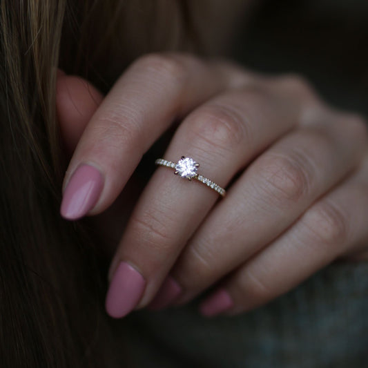 0.50 CT Round Lab-Grown Diamond Pave Gold Engagement Ring