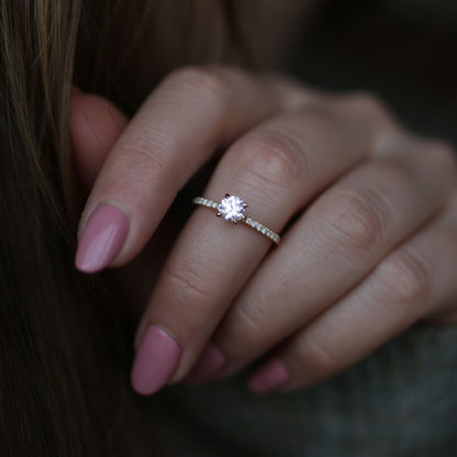 0.50 CT Round Cut Pave CVD F/VVS1 Diamond Engagement Ring 2