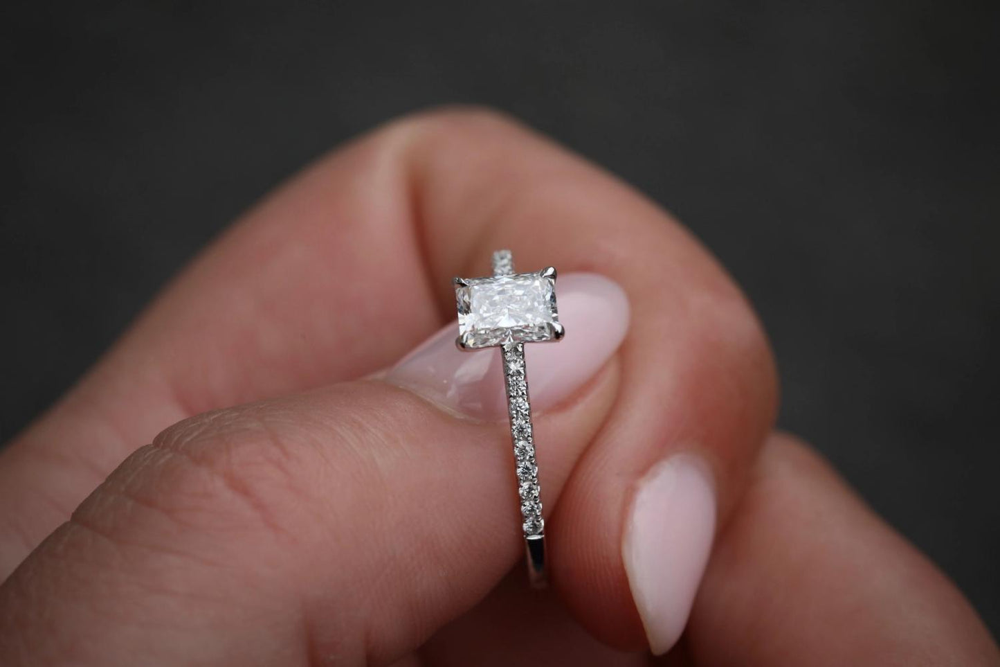 0.7 CT Radiant Cut Lab-Grown Diamond Pave Engagement Ring 2