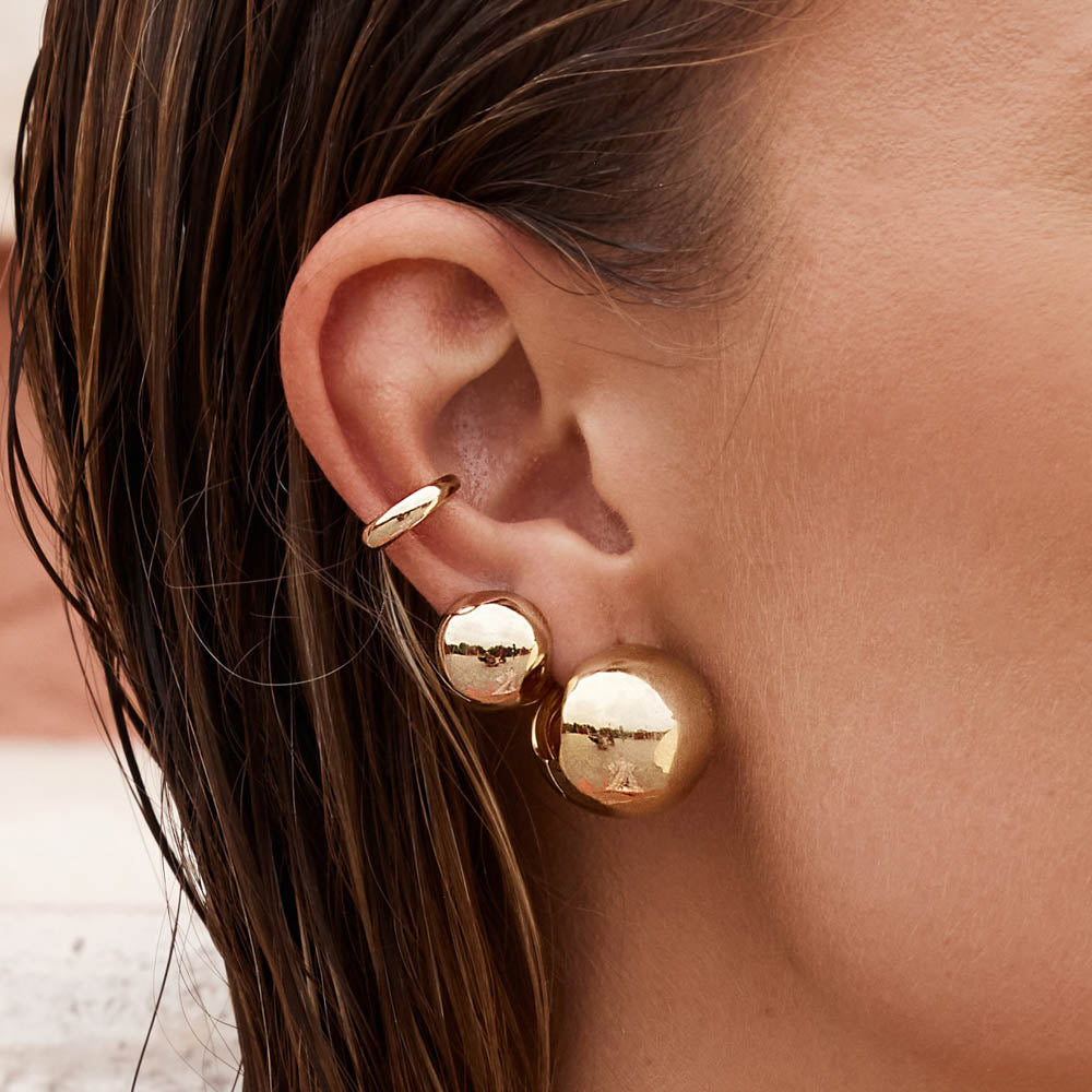 Golden Sphere Huggie Earrings