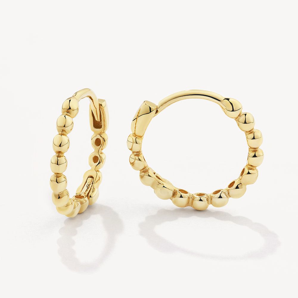 Golden Beaded Huggie Hoop Earrings