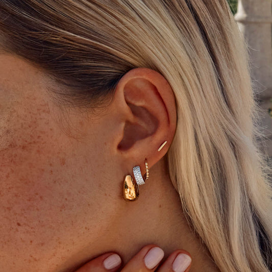 Golden Beaded Huggie Hoop Earrings