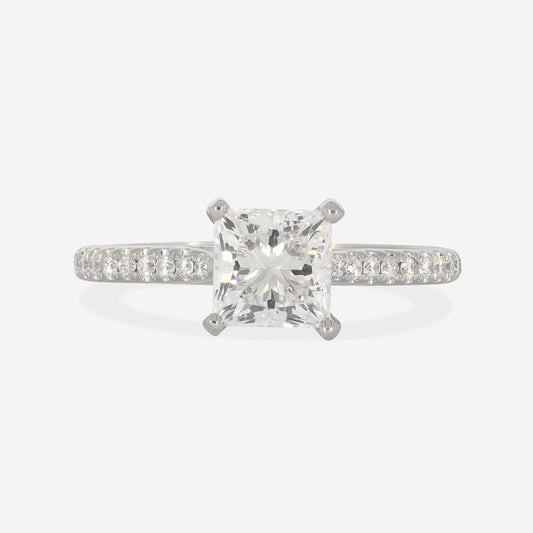 Pave-1.0 CT Princess Lab Grown Diamond Engagement Ring