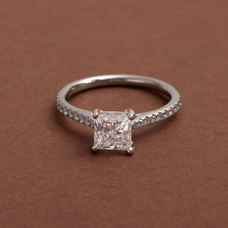 Pave-1.0 CT Princess Lab Grown Diamond Engagement Ring