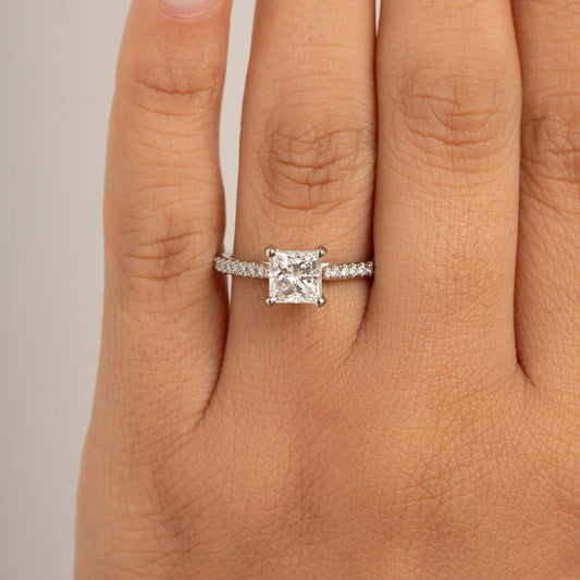 Pave-1.0 CT Princess Lab Grown Diamond Engagement Ring