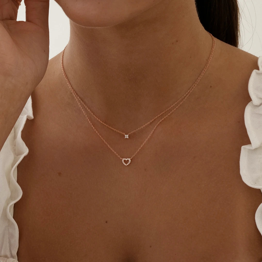 0.1 TCW Round Lab-Grown Diamond Gold Heart Necklace