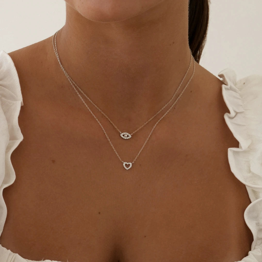 0.1 TCW Round Lab-Grown Diamond Gold Heart Necklace