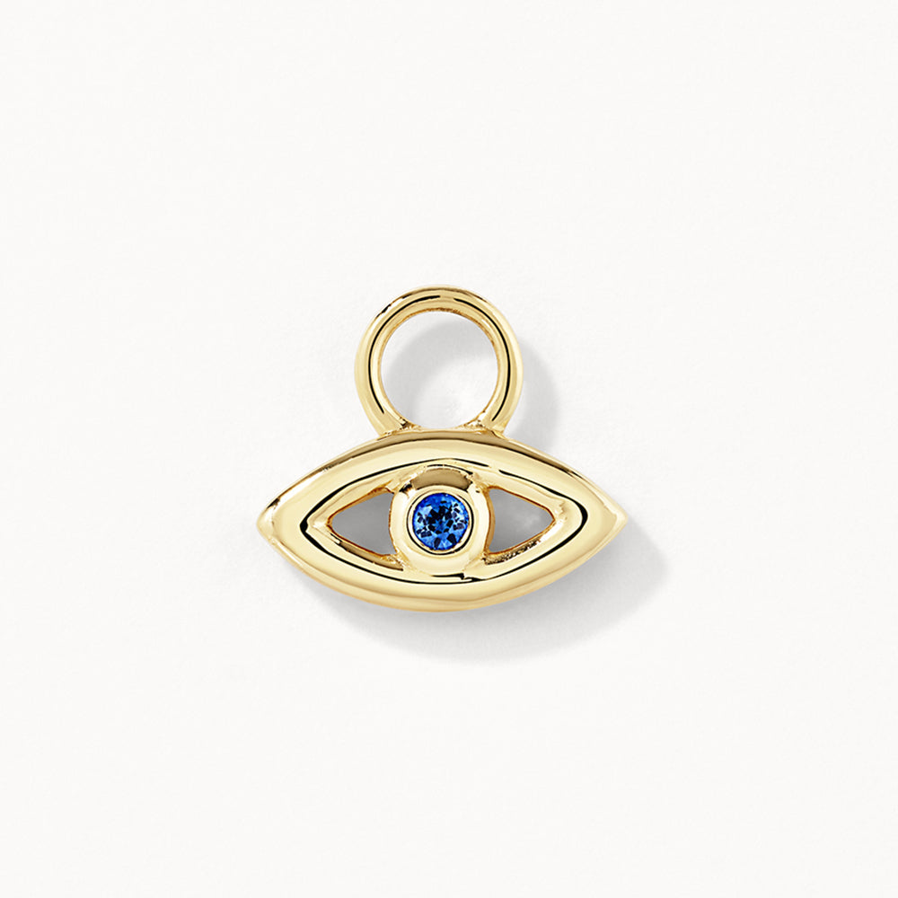 0.5 CT Round Blue Sapphire Evil Eye Gold Hoop Earrings