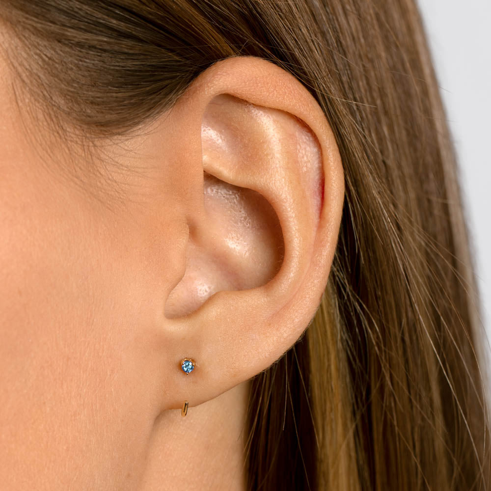0.06 TCW Round Blue Topaz Lab Grown Diamond Open Hoop Earrings 3