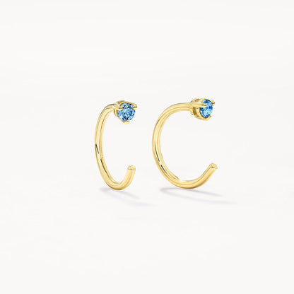 0.06 TCW Round Blue Topaz Lab Grown Diamond Open Hoop Earrings 1