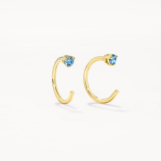 0.06 TCW Round Blue Topaz Lab Grown Diamond Open Hoop Earrings