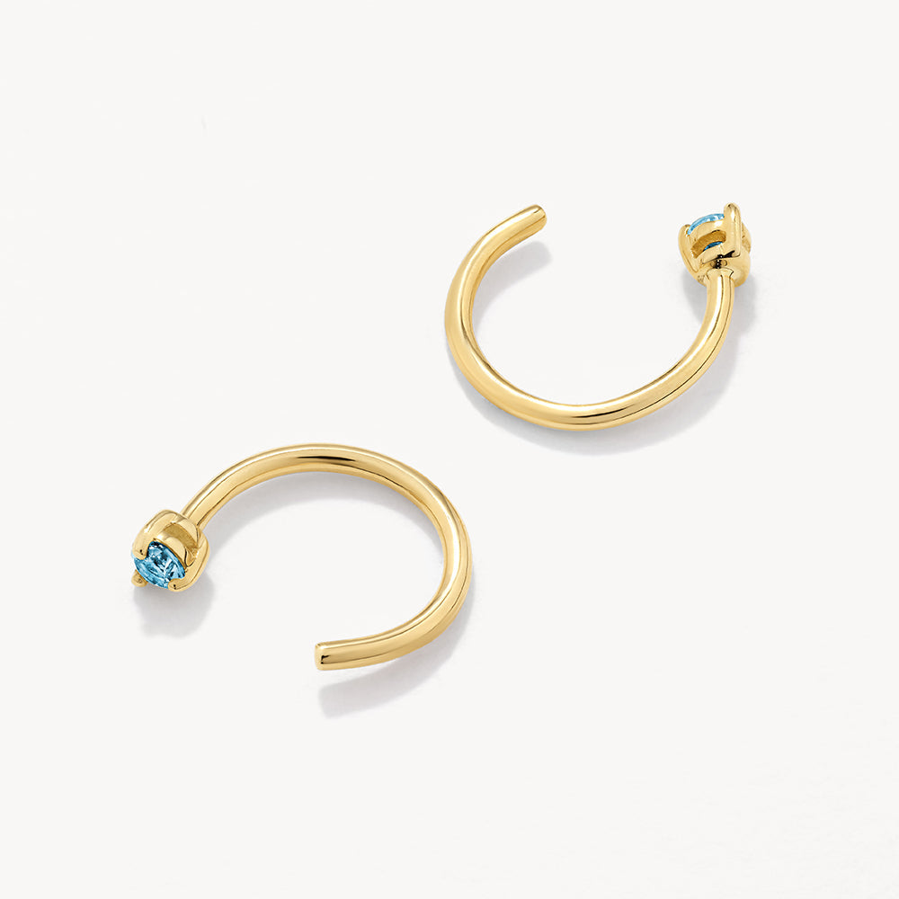 0.06 TCW Round Blue Topaz Lab Grown Diamond Open Hoop Earrings