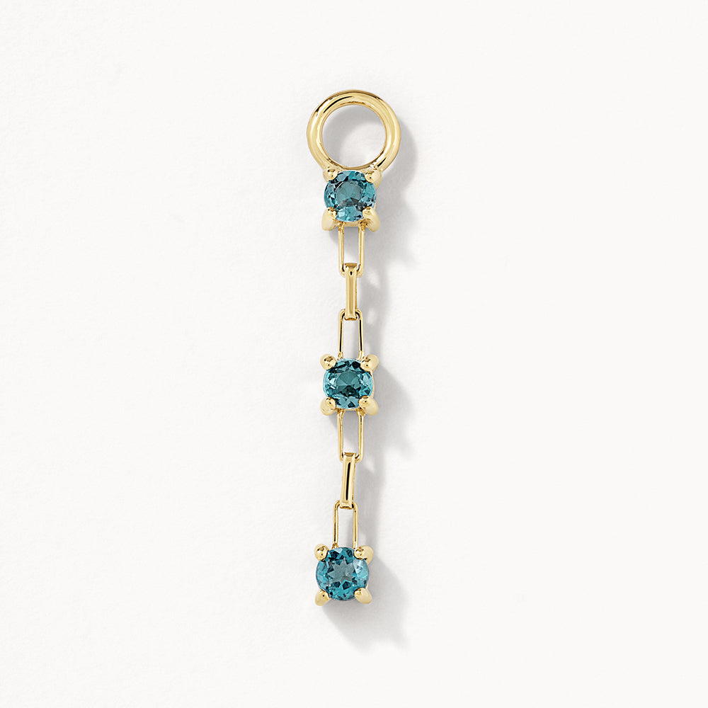 0.10 TCW Round Blue Topaz Long Chain Drop Earrings