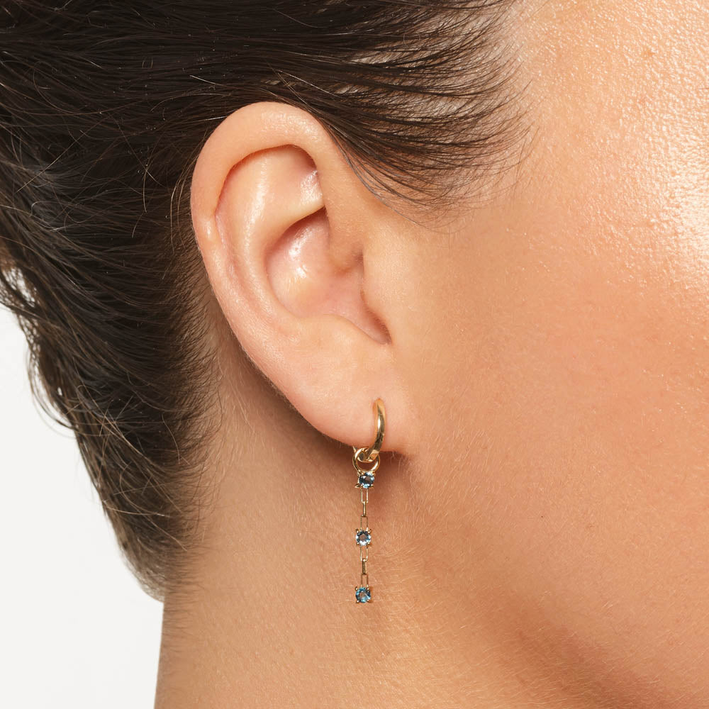 0.10 TCW Round Blue Topaz Long Chain Drop Earrings