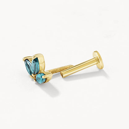 0.12 TCW Marquise Blue Topaz Blossom Stud Earrings 4