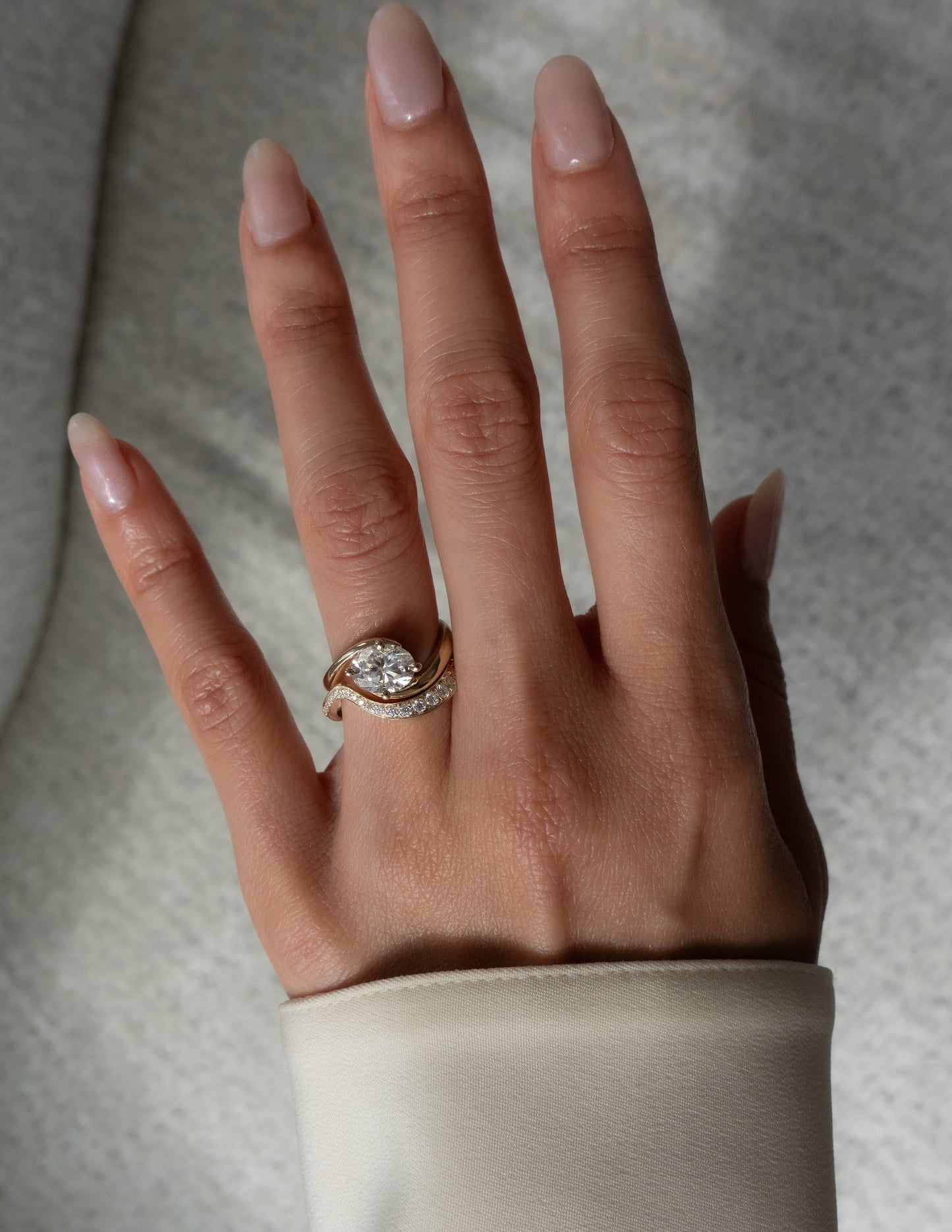 Solitaire Rapture & Pave Band- Oval Lab Grown Diamond Bridal Set