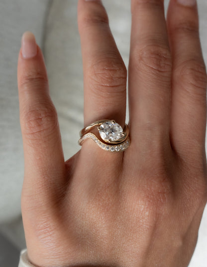 Solitaire Rapture & Pave Band- Oval Lab Grown Diamond Bridal Set