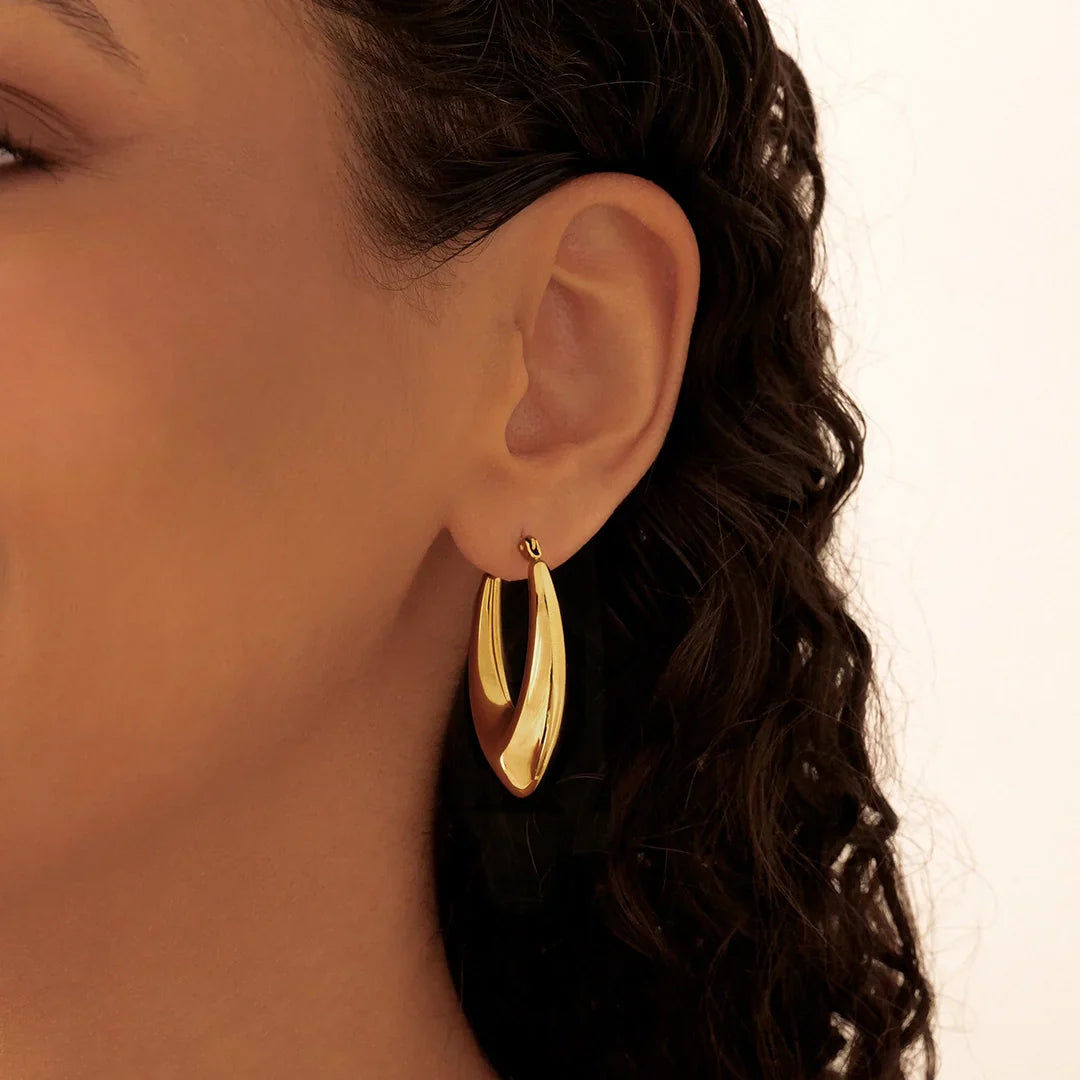 Sleek Silver Teardrop Hoop Earrings