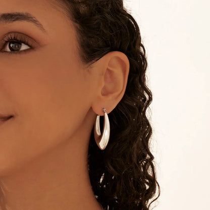 Sleek Silver Teardrop Hoop Earrings 6