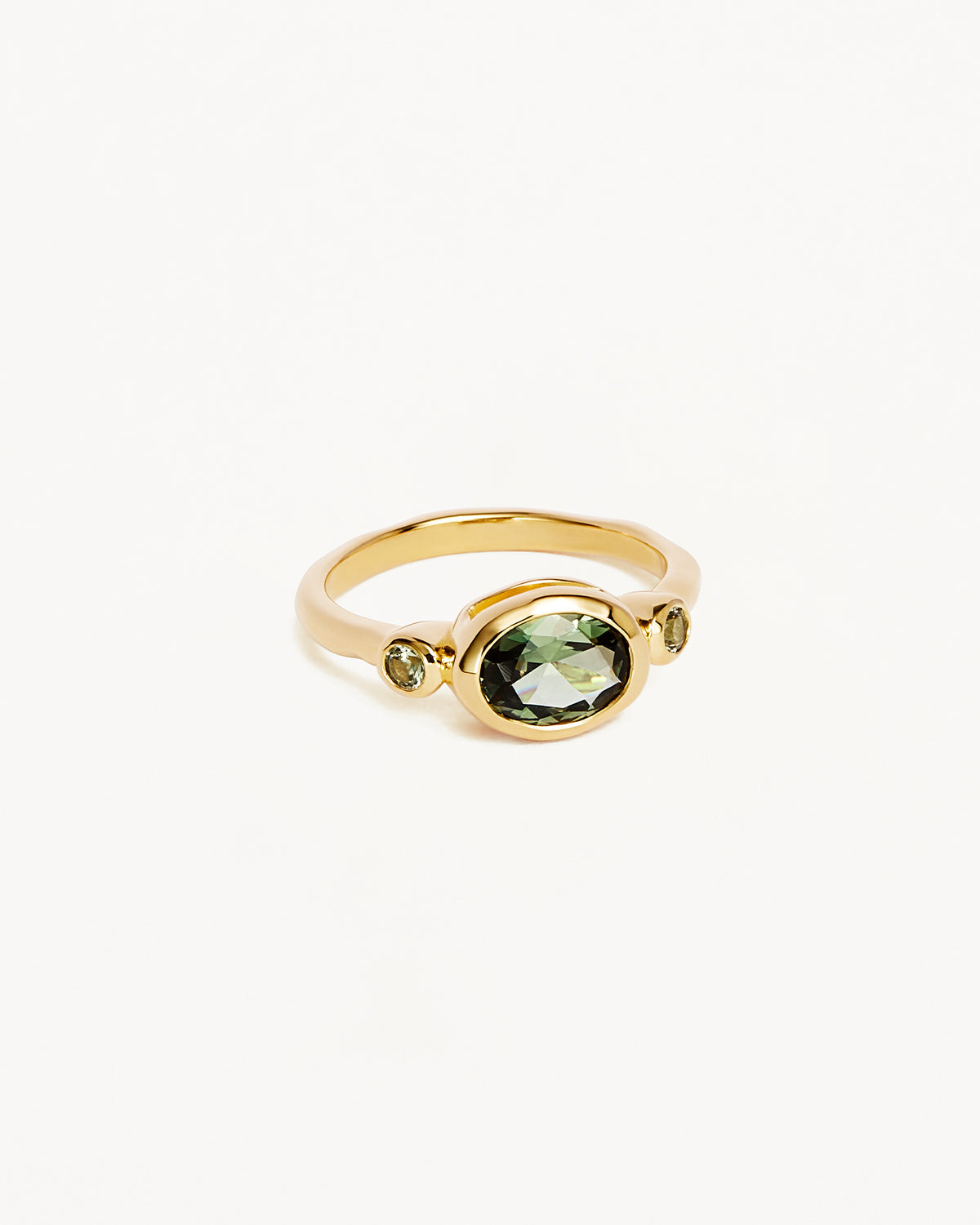 1.0 CT Oval Green Topaz Lab Grown Diamond Three Stone Engagement Ring 4