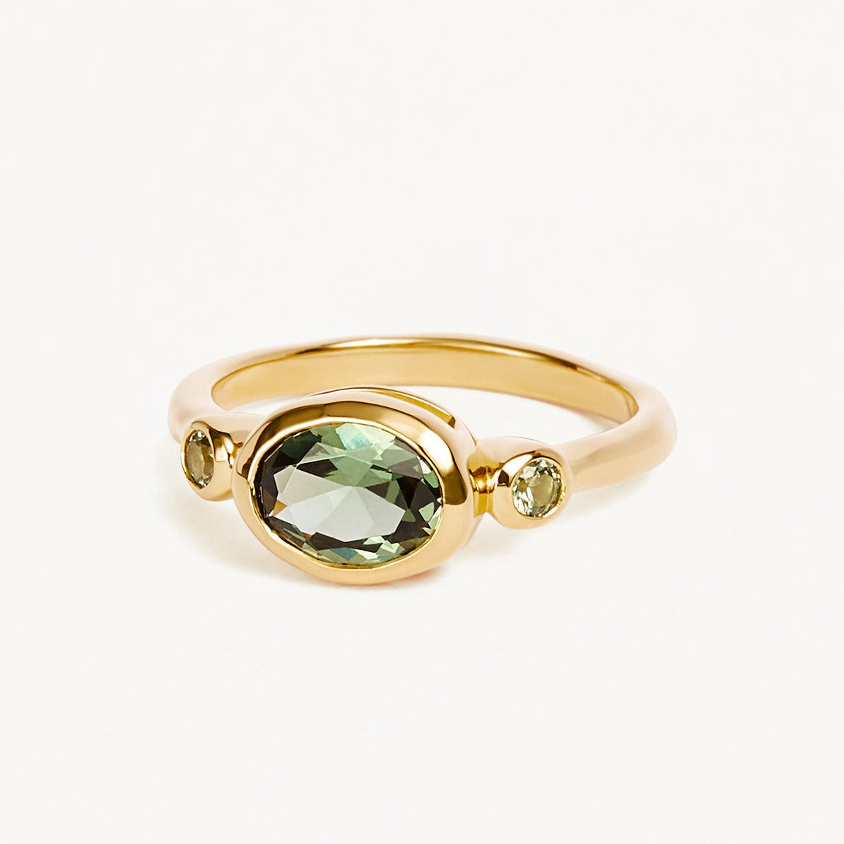 1.0 CT Oval Green Topaz Lab Grown Diamond Three Stone Engagement Ring 1