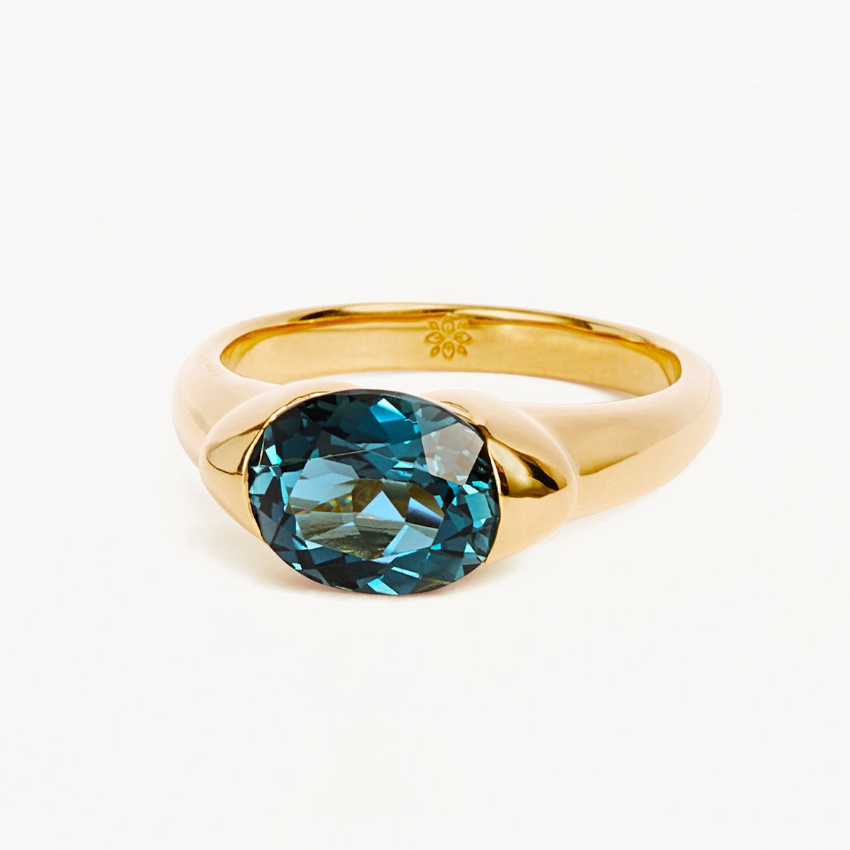 1.0 CT Oval Blue Topaz Lab Made Diamond Gold Engagement Ring