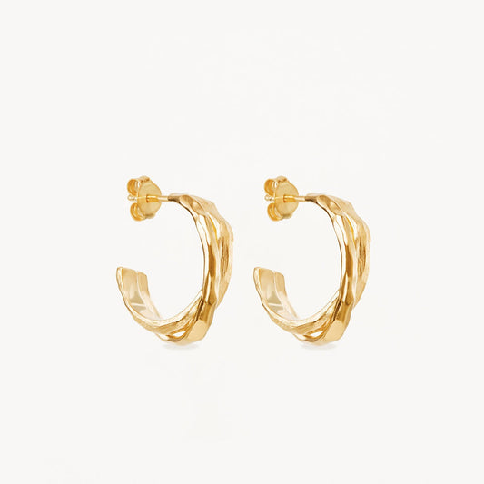 Golden Textured Curved Hoop Earrings