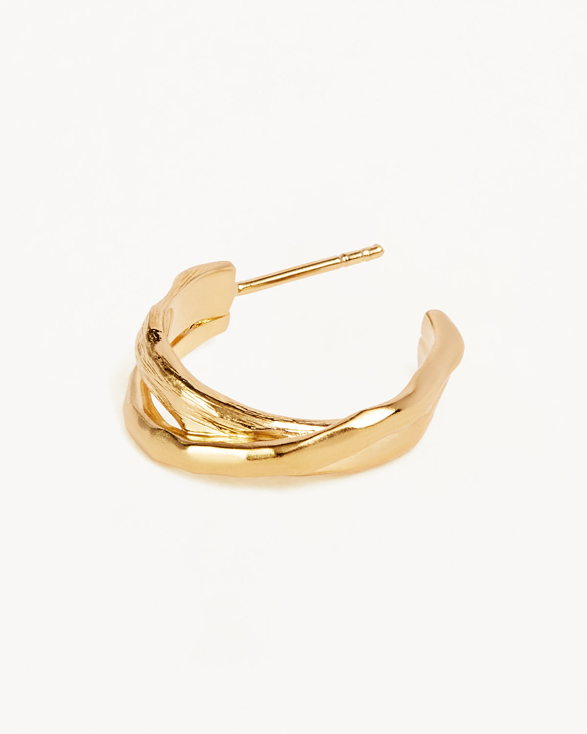 Golden Textured Curved Hoop Earrings 3