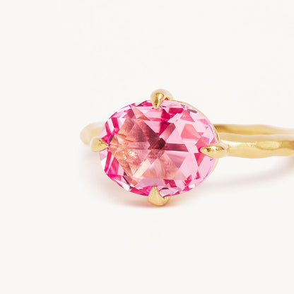 1.0 CT Oval Pink Sapphire Lab Made Diamond Engagement Ring in Gold Setting 2