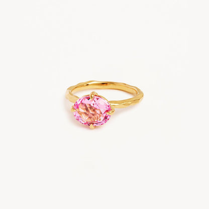 1.0 CT Oval Pink Sapphire Lab Made Diamond Engagement Ring in Gold Setting 1