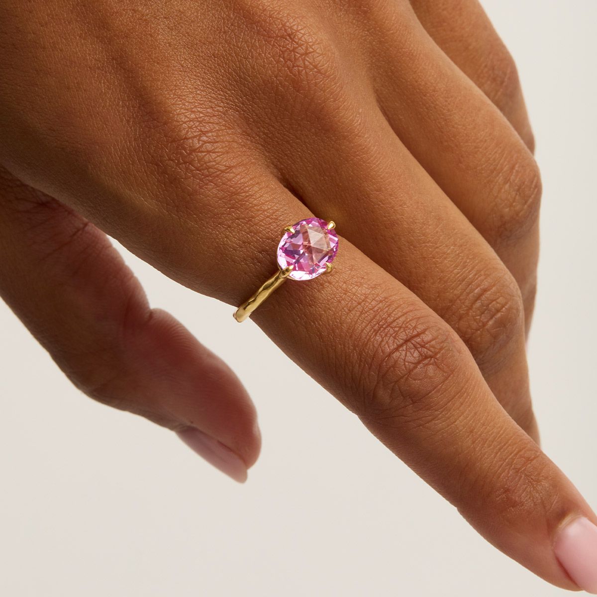 1.0 CT Oval Pink Sapphire Lab Made Diamond Engagement Ring in Gold Setting 3