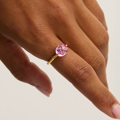 1.0 CT Oval Pink Sapphire Lab Made Diamond Engagement Ring in Gold Setting 3