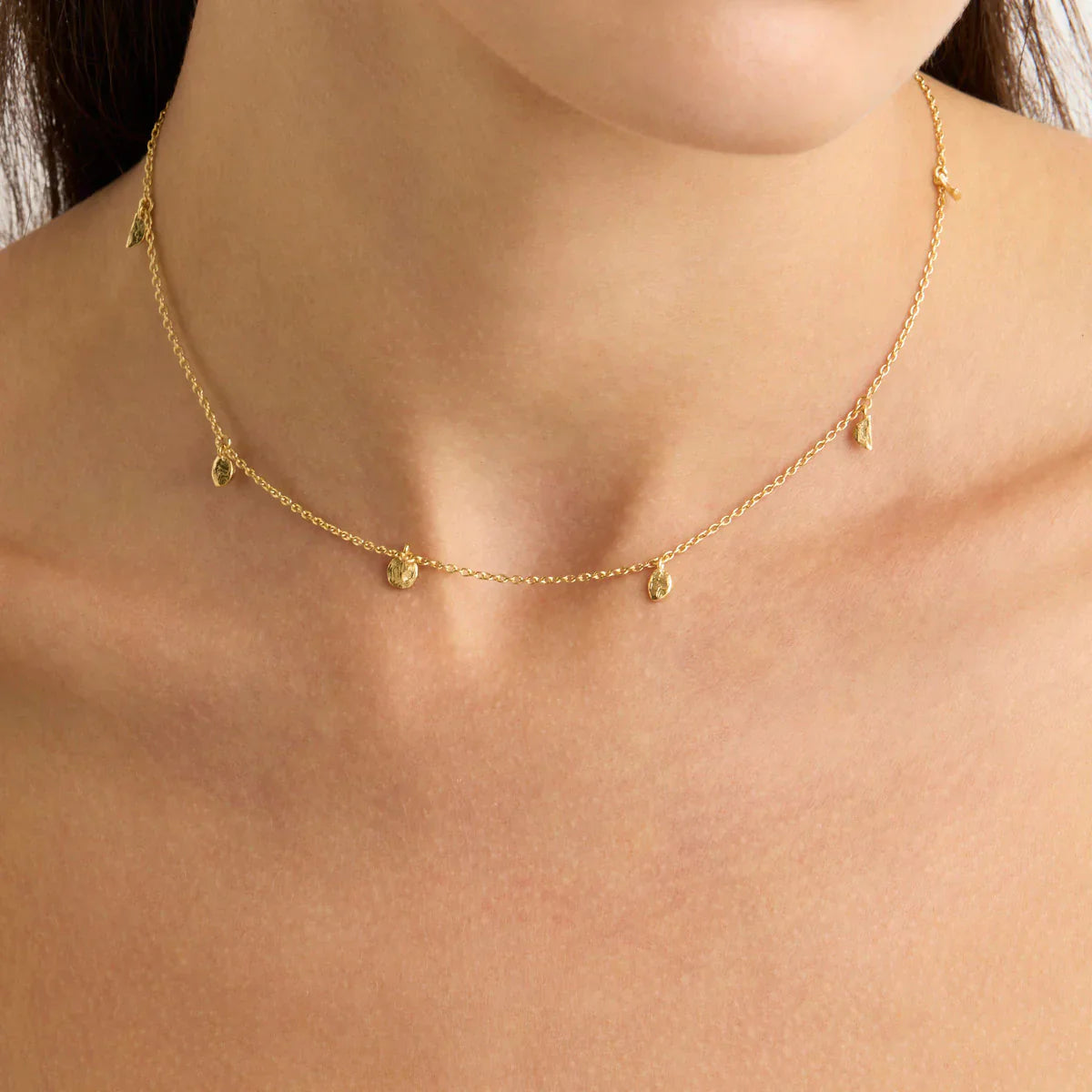 Celestial Phases Gold Choker Necklace with Multi Charms