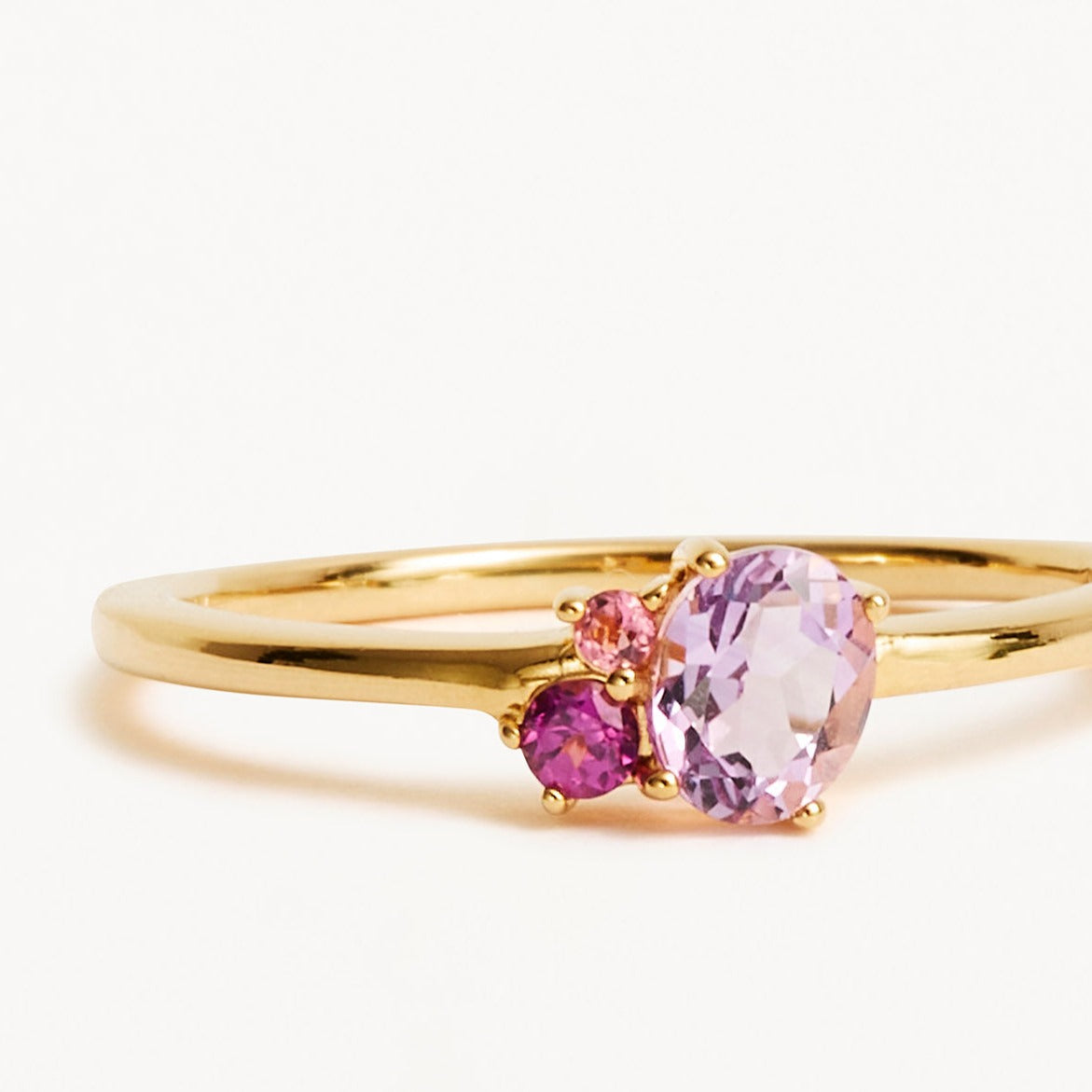 0.50 CT Oval Pink Amethyst & Gemstone Trio Engagement Ring