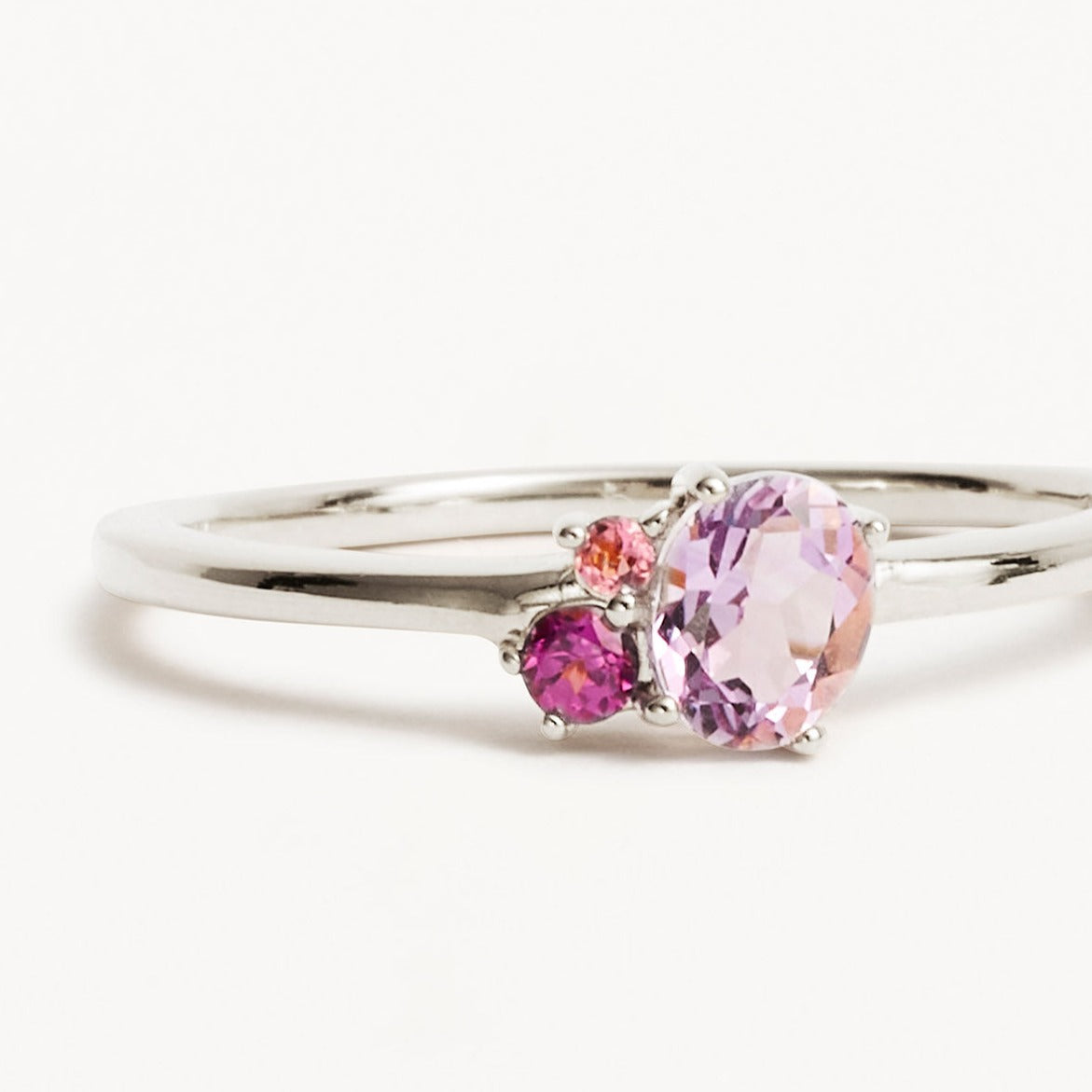 0.50 CT Oval Pink Amethyst & Gemstone Trio Engagement Ring